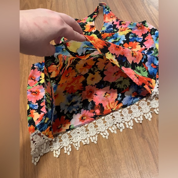 LOVE CULTURE bright neon colourful vintage boho floral crochet trim tank top - Picture 4 of 13